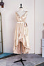 Champagne Ruffled Faux Wrapped A Line Hi Low Bridesmaid Dresses with Sash