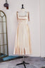 Champagne Bow Tie Straps A Line Satin Tea Length Bridesmaid Dresses