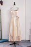 Champagne Sleeveless Ruffled A Line Tea Length Bridesmaid Dresses with Sash