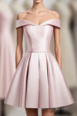 Cute Pink A Line Short Prom Dresses, Pink Evening Dresses