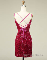 Sparkly Sequin Double Spaghetti Straps Tight Homecoming Dresses