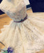 Cute Champagne Lace Short Prom Dress, Cheap Prom Dresses