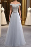 A Line Lace Tulle Off Shoulder Long Prom Dress