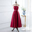 Red A Line Round Neck Prom Dresses with Beading