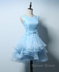 Cute Blue A Line Short Prom Dresses, Blue Evening Dresses