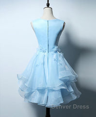 Cute Blue A Line Short Prom Dresses, Blue Evening Dresses