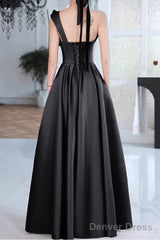 Black A-Line Prom Dresses Sleeveless One-Shoulder Evening Dress