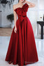 Red A Line Prom Dress Sleeveless One Shoulder Prom Dresses