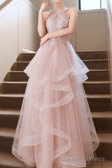 Pretty Sequin Ruffle Off Shoulder Prom Dress Light Pink Princess Halter Neck Maxi Dress