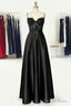 A Line Sweetheart Spaghetti Straps Long Floor Length Satin Prom Dresses With Appliqued Pockets