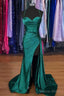 A Line Sweetheart Spaghetti Straps Sweep Train Silk like Satin Ruched Prom Dresses