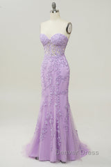 Purple Sweetheart Neck Mermaid Prom Dresses With Appliques