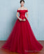 Red A Line Tulle Long Prom Gowns Prom Dresses