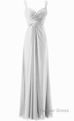 Simple Cheap Blue Sweetheart Long Ruffles Chiffon Bridesmaid Dresses