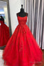 Red Lace Long Prom Dresses, A-Line Formal Evening Dresses