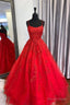 Red Lace Long Prom Dress, A Line Prom Dresses