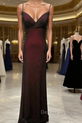 Black And Red Sweetheart Simple Straps Long Prom Dresses, A-Line Long Formal Dresses