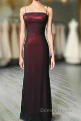 Black and Red Square Neckline Party Dresses, Black and Red Long Evening Dresses