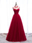 Red Spaghetti Strap Tulle Prom Dress, Red Floor Length Prom Dresses