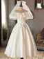 White Satin Lace Short Prom Dress, White Prom Dress, Wedding Dresses