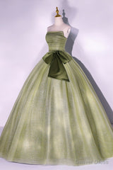 Green Strapless Tulle Long Formal Dress, A-Line Evening Party Dress