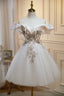 Champagne Lace Short Prom Dress, A Line Homecoming Prom Dresses