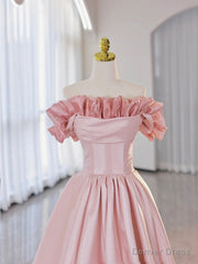 Off the Shoulder Satin Burgundy/Pink A-line Princess Dresses