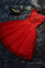 Cute Lace Short A Line Prom Dress, Off the Shoulder Prom Dresses