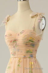 Champagne Lovely Tulle Lace Long Prom Dresses, Champagne Evening Dresses