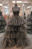 Black Tulle High Low Prom Dress, A Line Spaghetti Straps Prom Dresses