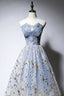 Blue Strapless Ombre Tulle Long Prom Dress, A Line Prom Dresses