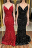 Mermaid Sequins Long Prom Dresses, Spaghetti Strap Backless Evening Party Dresses