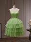 Green Tulle Straps Short Prom Dress, Light Green Homecoming Dresses