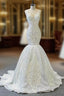 White Mermaid Sequins V Neck Appliques Beading Wedding Dresses