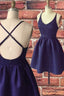 Simple A Line Straps Navy Blue Short Homecoming Dresses