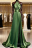 Green Soft Satin Halter Long Evening Dresses Party Dresses, Green A-line Prom Dresses
