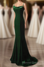 Green Mermaid Long Velvet Prom Dress, Green Straps Long Prom Dress