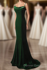 Green Mermaid Long Velvet Party Dresses, Green Straps Long Formal Dresses Prom Dresses