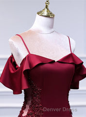 Wine Red Mermaid Sweetheart Straps Long Formal Dresses, Wine Red Prom Dresses