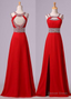 2026 Gorgeous Red Beading Open Back Chiffon Prom Dresses