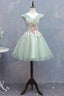 Light Green Appliques V Neck A Line Short Homecoming Dresses