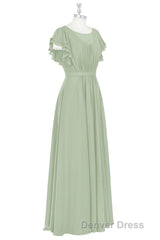 Elegant Sage Green Ruffled A-Line Long Bridesmaid Dresses