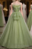 Green Tulle Long Prom Dress, Green Tulle Prom Dresses