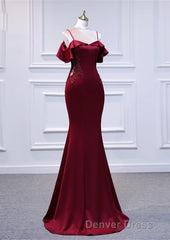 Wine Red Mermaid Sweetheart Straps Long Formal Dresses, Wine Red Prom Dresses