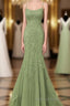 Lovely Sage Green Straps Mermaid Long Prom Dress, Lace Up Prom Dress