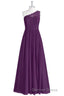 One Shoulder Purple Lace A Line Long Bridesmaid Dresses with Slit
