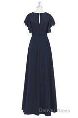 Black Chiffon Twist-Front Ruffled Long Bridesmaid Dresses
