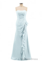 Pink Strapless Ruffled Mermaid Long Bridesmaid Dresses