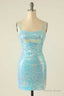 Light Blue Sequin Lace Up Mini Homecoming Dresses