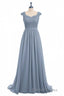 Dusty Blue Lace Cap Sleeve A Line Floor Length Bridesmaid Dresses